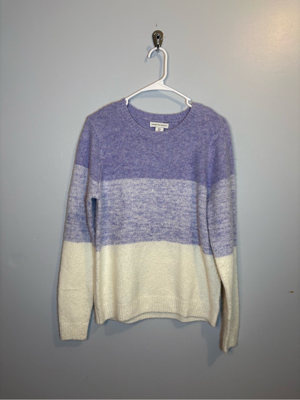 Cupcakes & Cashmere Crewneck Sweater Women's Purple White Medium Color Block